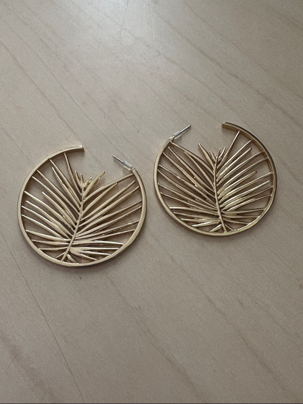 Gold Palm Leaf Hoop Earrings